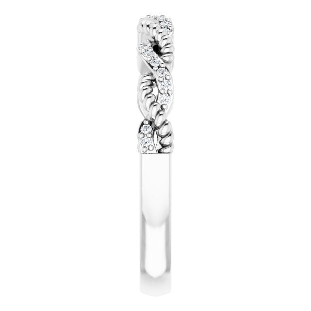 14K Gold Round Natural Diamond Stackable Rope Ring - White Gold - view 4