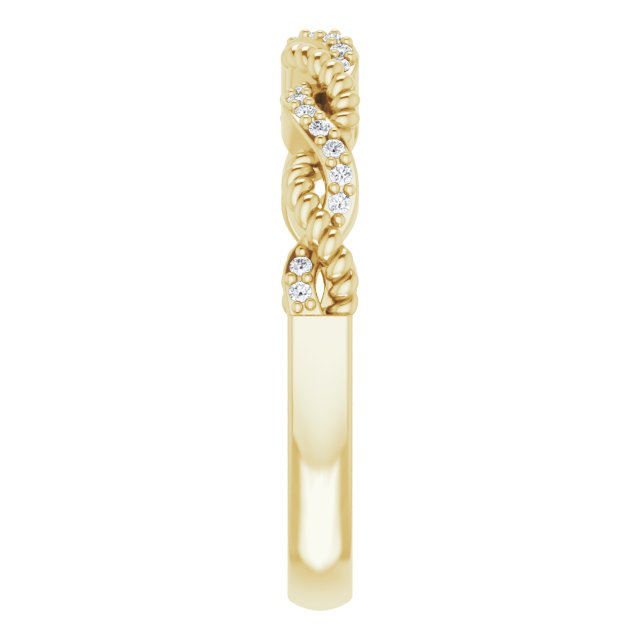 14K Gold Round Natural Diamond Stackable Rope Ring - Yellow Gold - view 4