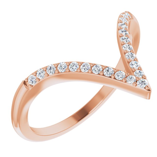 14K Gold Round Natural Diamond Accented V Ring - Rose Gold