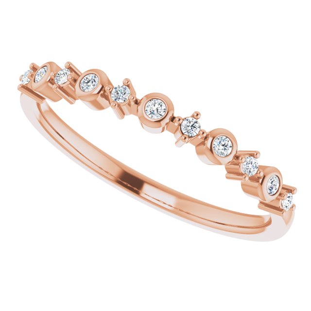 14K Gold Round Natural Diamond Stackable Ring V - Rose Gold - view 5