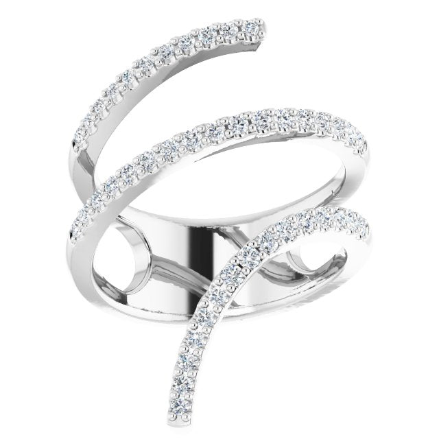 14K Gold Round Natural Diamond Spiral Wrap Ring - White Gold - view 3