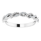 14K Gold Round Natural Diamond Stackable Rope Ring - White Gold - view 3
