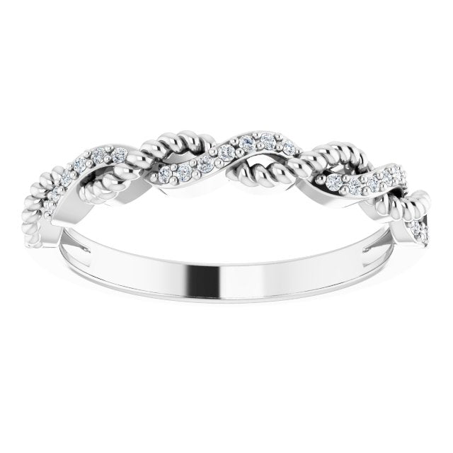 14K Gold Round Natural Diamond Stackable Rope Ring - White Gold - view 3