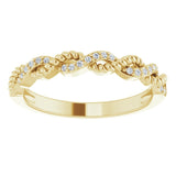 14K Gold Round Natural Diamond Stackable Rope Ring - Yellow Gold - view 3