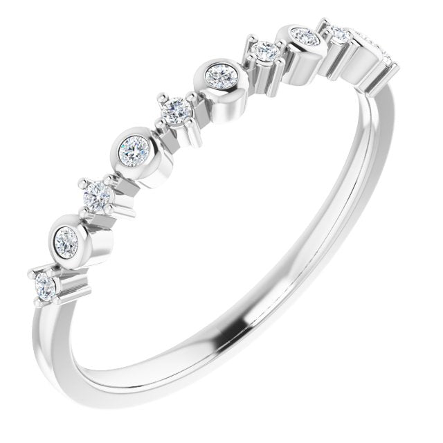 14K Gold Round Natural Diamond Stackable Ring V - White Gold