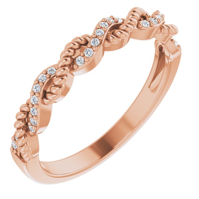 14K Gold Round Natural Diamond Stackable Rope Ring - Rose Gold