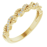 14K Gold Round Natural Diamond Stackable Rope Ring - Yellow Gold