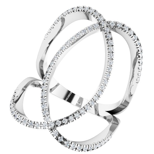 14K Gold Round Natural Diamond Interlocking Ring II - White Gold - view 5