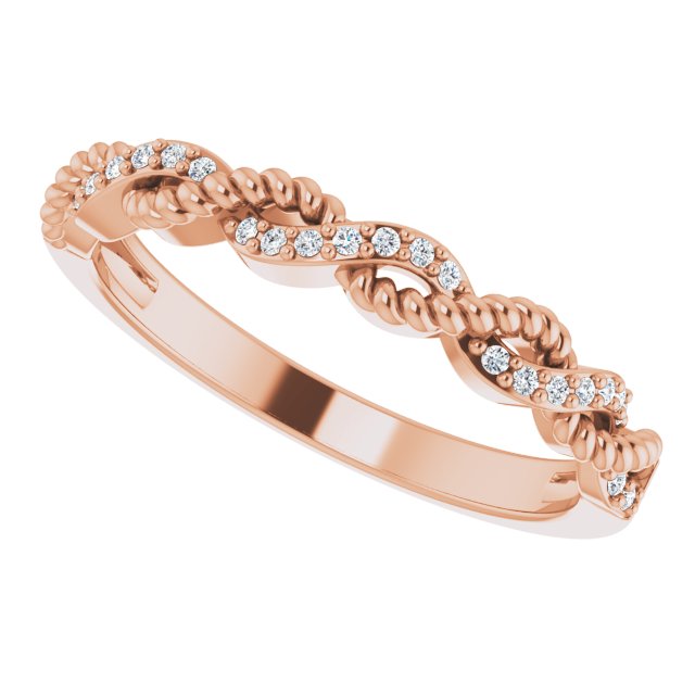 14K Gold Round Natural Diamond Stackable Rope Ring - Rose Gold - view 5