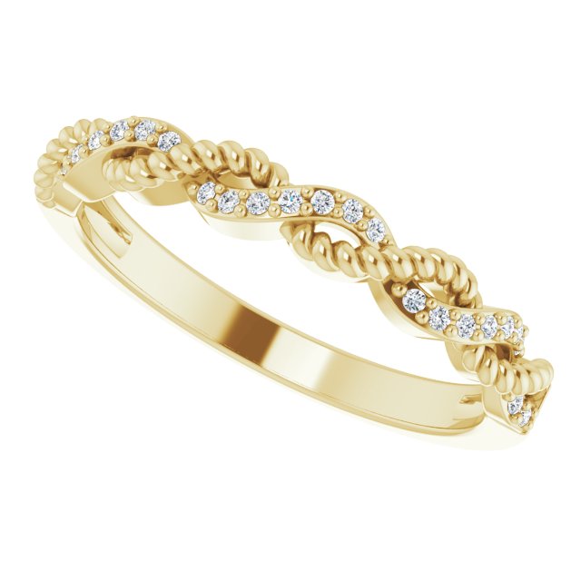 14K Gold Round Natural Diamond Stackable Rope Ring - Yellow Gold - view 5