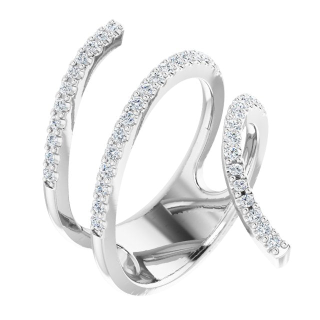 14K Gold Round Natural Diamond Spiral Wrap Ring - White Gold