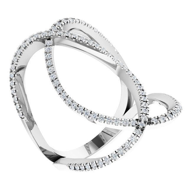 14K Gold Round Natural Diamond Interlocking Ring II - White Gold