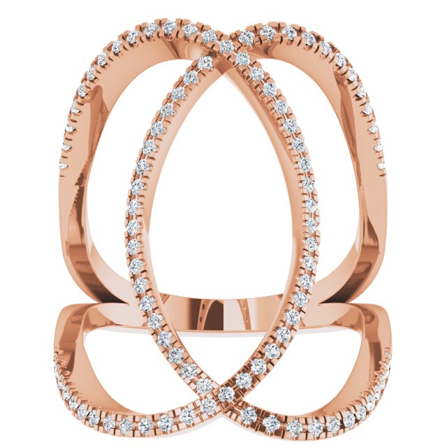 14K Gold Round Natural Diamond Interlocking Ring II - Rose Gold - view 3