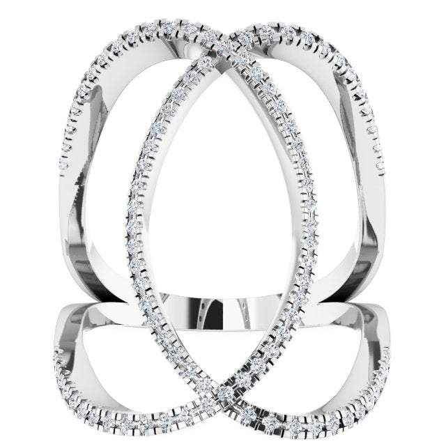 14K Gold Round Natural Diamond Interlocking Ring II - White Gold - view 3