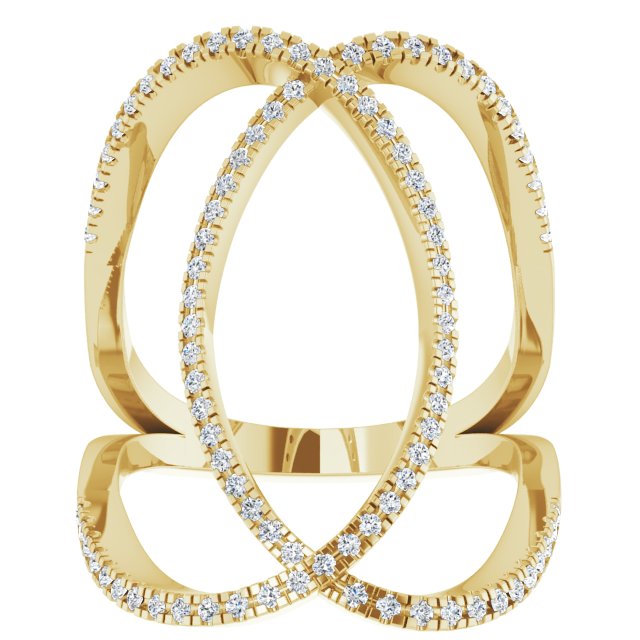 14K Gold Round Natural Diamond Interlocking Ring II - Yellow Gold - view 3
