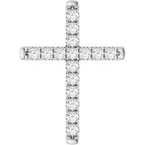 14K Gold Round Natural Diamond French-Set Cross Necklace or Pendant - White Gold
