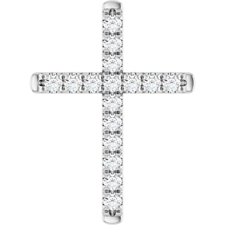 14K Gold Round Natural Diamond French-Set Cross Necklace or Pendant - White Gold
