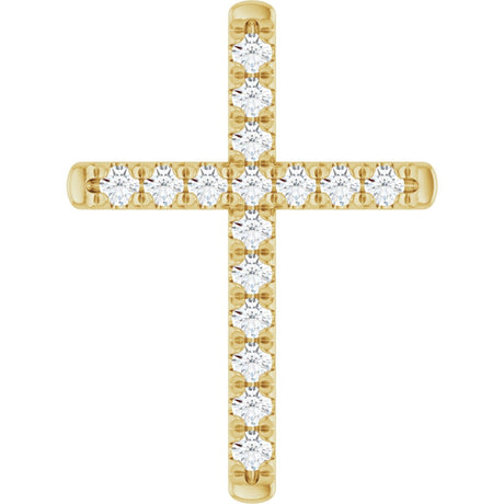14K Gold Round Natural Diamond French-Set Cross Necklace or Pendant - Yellow Gold