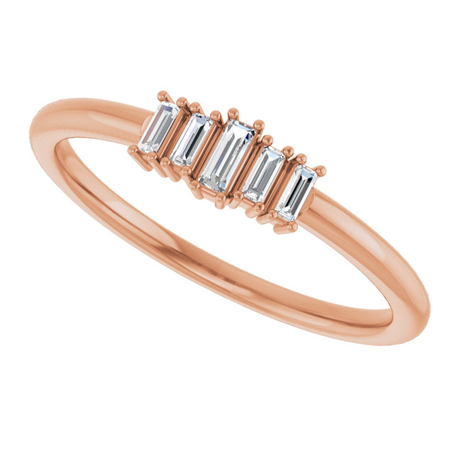 14K Gold Straight Baguette Natural Diamond Stackable Ring – 3.25x1.25mm - Rose Gold - view 5