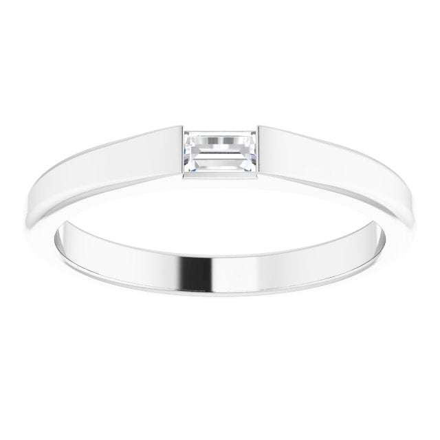 Platinum Straight Baguette Natural Diamond Stackable Ring - view 3