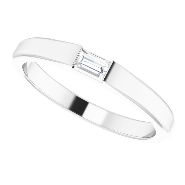 Platinum Straight Baguette Natural Diamond Stackable Ring - view 5