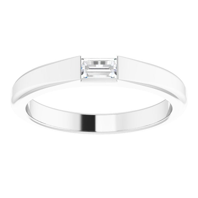 Platinum Straight Baguette Natural Diamond Stackable Ring - view 3