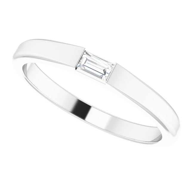 Platinum Straight Baguette Natural Diamond Stackable Ring - view 5