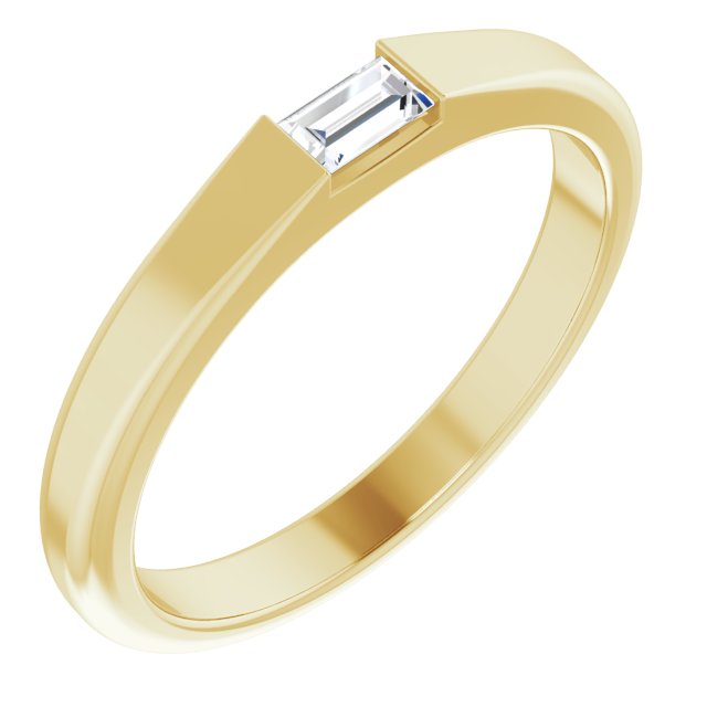 14K Gold Straight Baguette Natural Diamond Stackable Ring - Yellow Gold