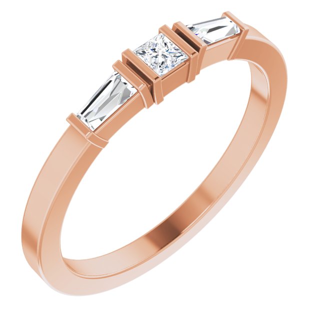 14K Gold Square Natural Diamond Accented Stackable Ring - Rose Gold