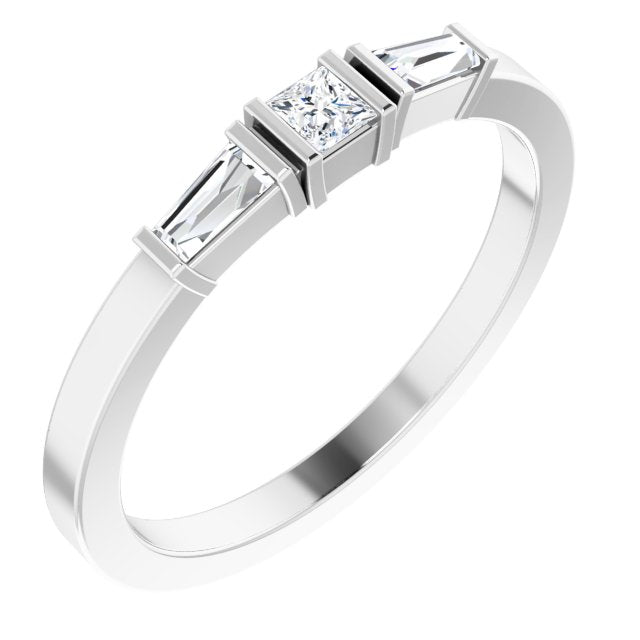 14K Gold Square Natural Diamond Accented Stackable Ring - White Gold