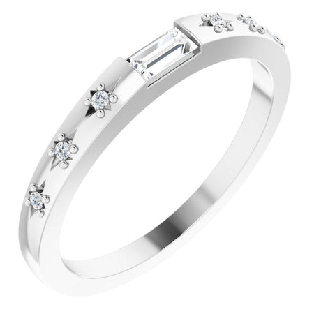 Platinum Straight Baguette Natural Diamond Stackable Ring – 4x2mm