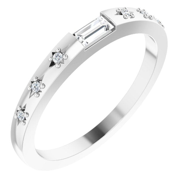 Platinum Straight Baguette Natural Diamond Stackable Ring – 4x2mm