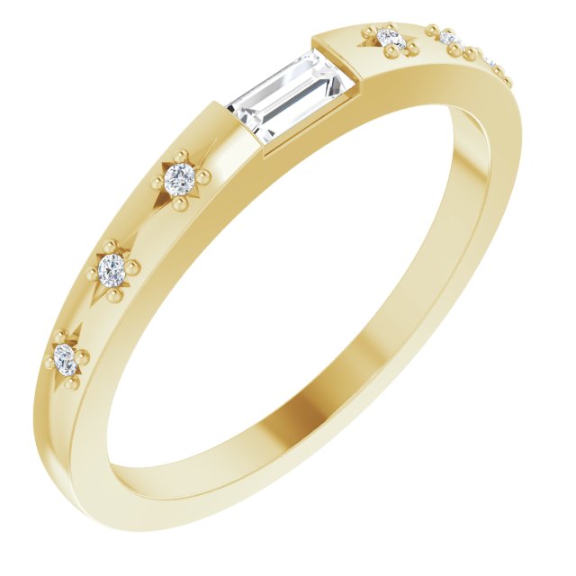 14K Gold Straight Baguette Natural Diamond Stackable Ring – 4x2mm - Yellow Gold