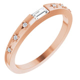 14K Gold Straight Baguette Natural Diamond Stackable Ring – 4x2mm - Rose Gold