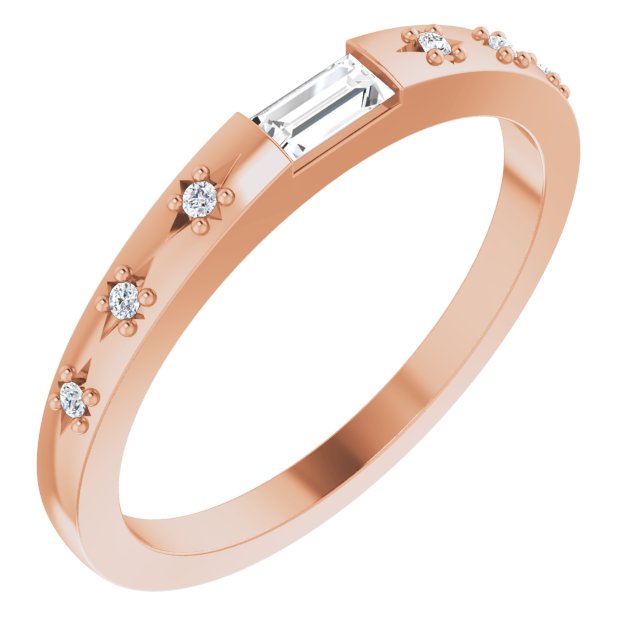 14K Gold Straight Baguette Natural Diamond Stackable Ring – 4x2mm - Rose Gold