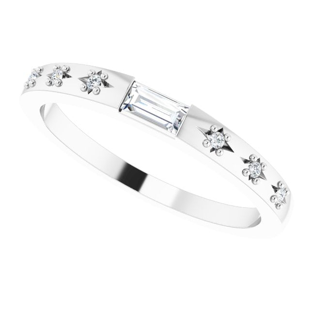 Platinum Straight Baguette Natural Diamond Stackable Ring – 4x2mm - view 5
