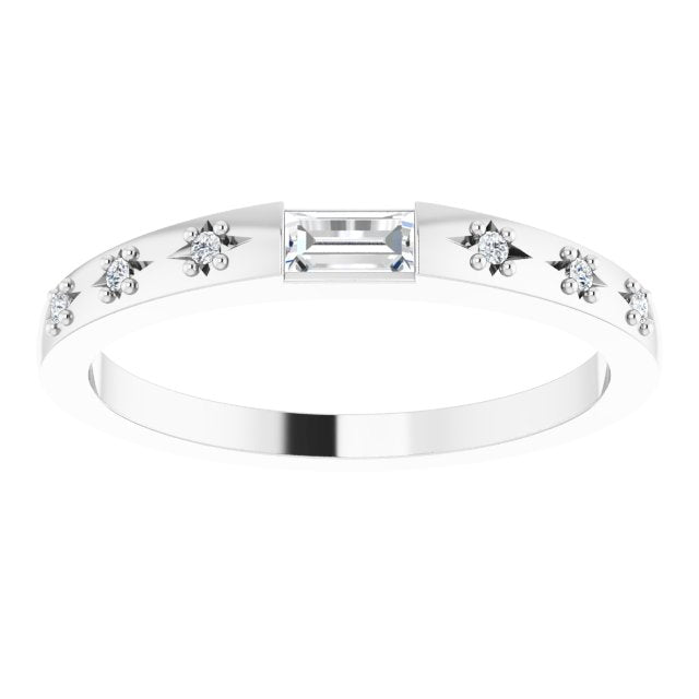 14K Gold Straight Baguette Natural Diamond Stackable Ring – 4x2mm - White Gold - view 3