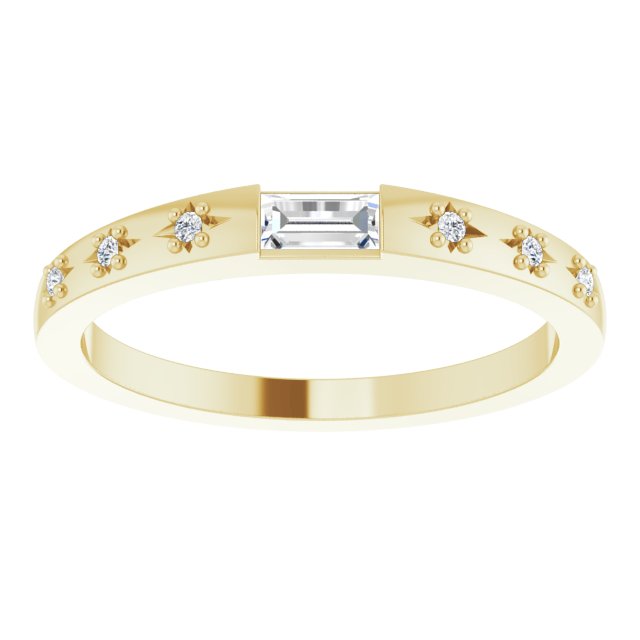 14K Gold Straight Baguette Natural Diamond Stackable Ring – 4x2mm - Yellow Gold - view 3