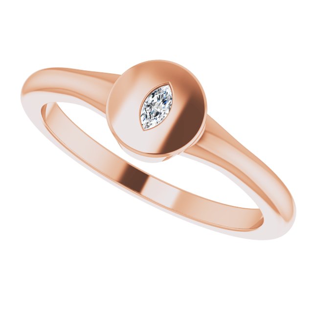 14K Gold Marquise Natural Diamond Solitaire Signet Ring - Rose Gold - view 5