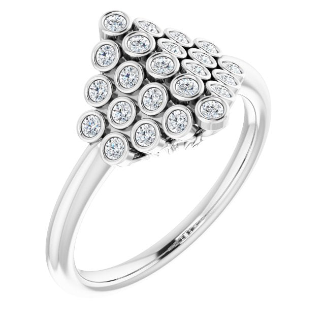 14K Gold Round Natural Diamond Bezel-Set Cluster Ring - White Gold