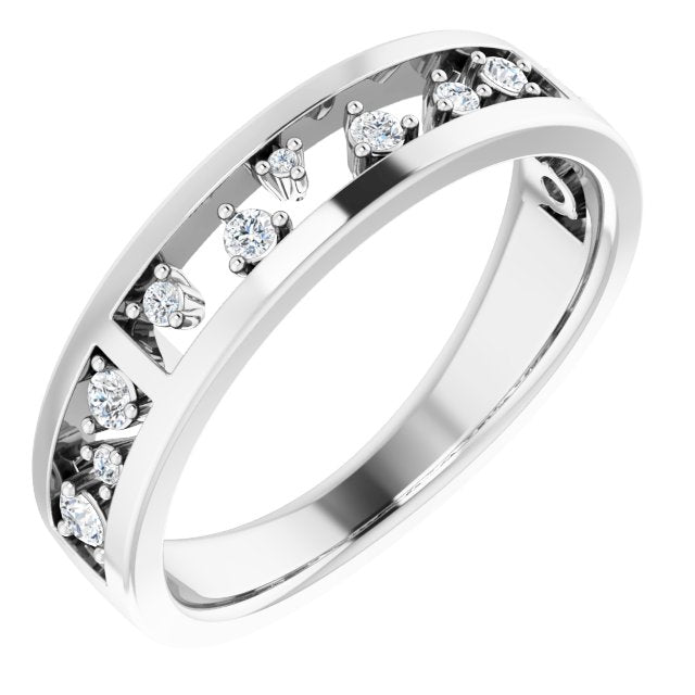 14K Gold Round Natural Diamond Stackable Negative Space Ring - White Gold