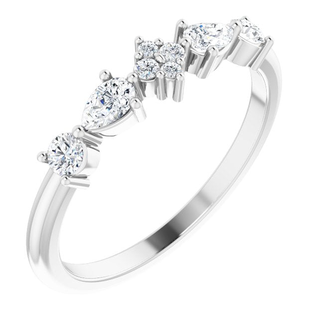14K Gold Pear Natural Diamond Stackable Ring - White Gold