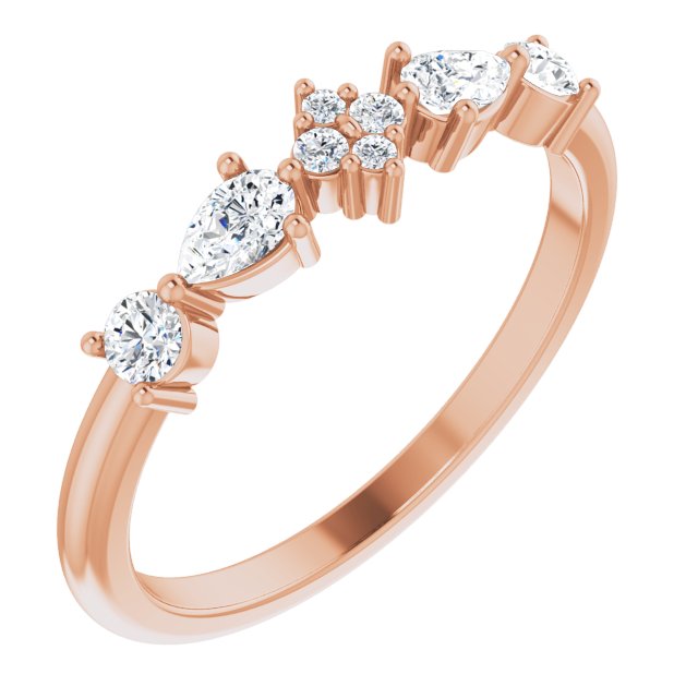 14K Gold Pear Natural Diamond Stackable Ring - Rose Gold