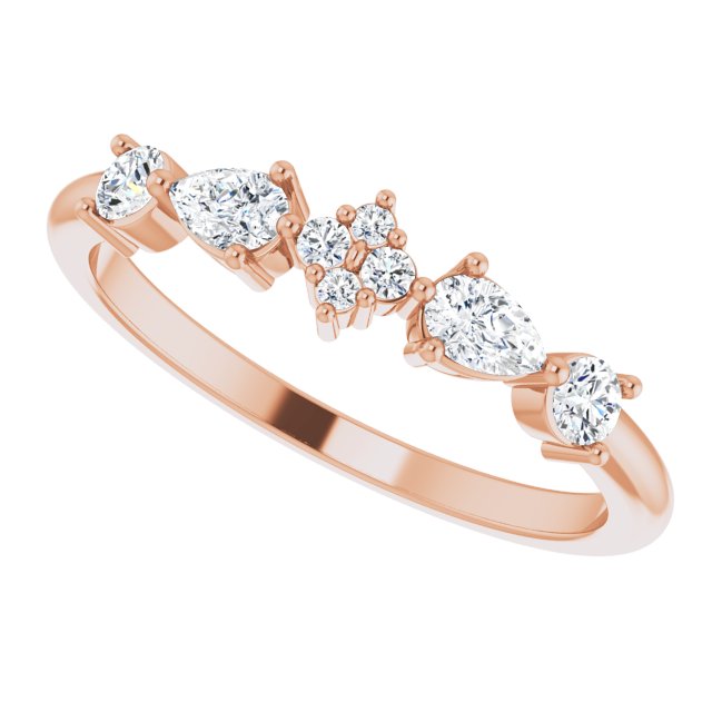 14K Gold Pear Natural Diamond Stackable Ring - Rose Gold - view 5