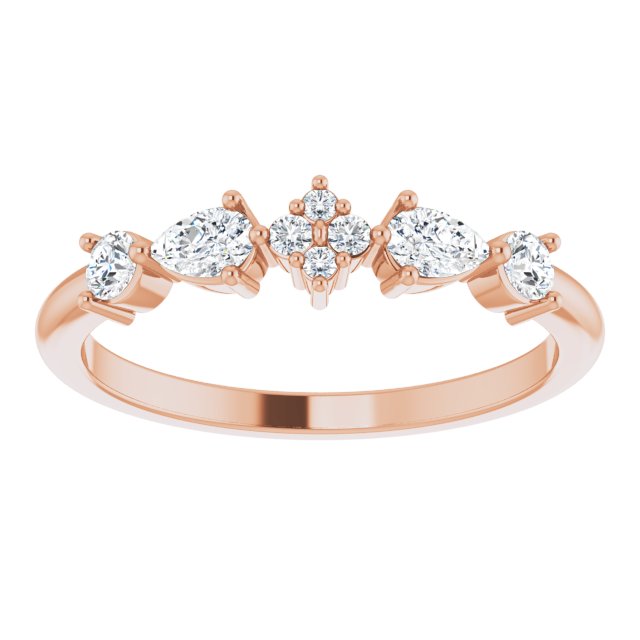 14K Gold Pear Natural Diamond Stackable Ring - Rose Gold - view 3