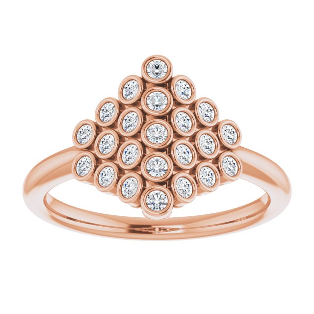 14K Gold Round Natural Diamond Bezel-Set Cluster Ring - Rose Gold - view 3