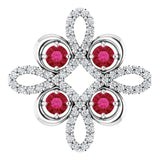14K Gold Round Natural Ruby Clover Necklace or Pendant - White Gold