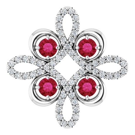 Platinum Round Natural Ruby Clover Necklace or Pendant