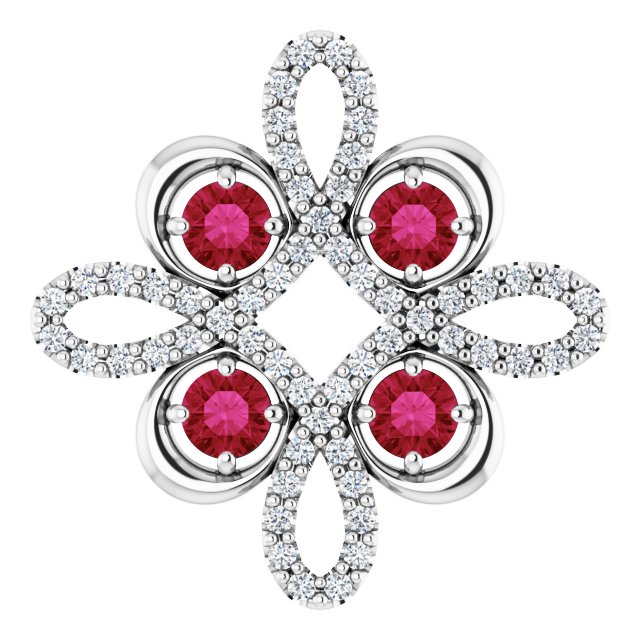 Platinum Round Natural Ruby Clover Necklace or Pendant