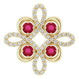 14K Gold Round Natural Ruby Clover Necklace or Pendant - Yellow Gold
